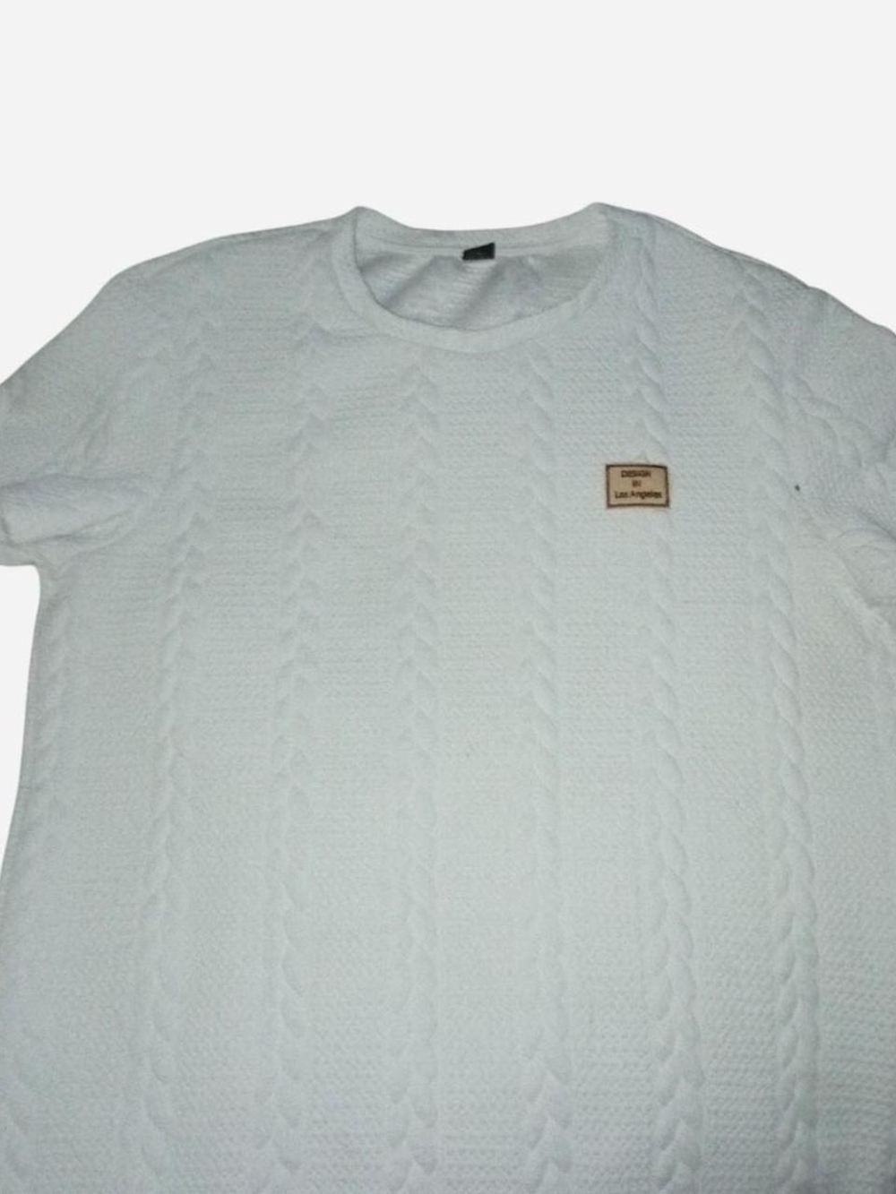 NFINITY White Cable Knit Crewneck Sweater with Chest Patch